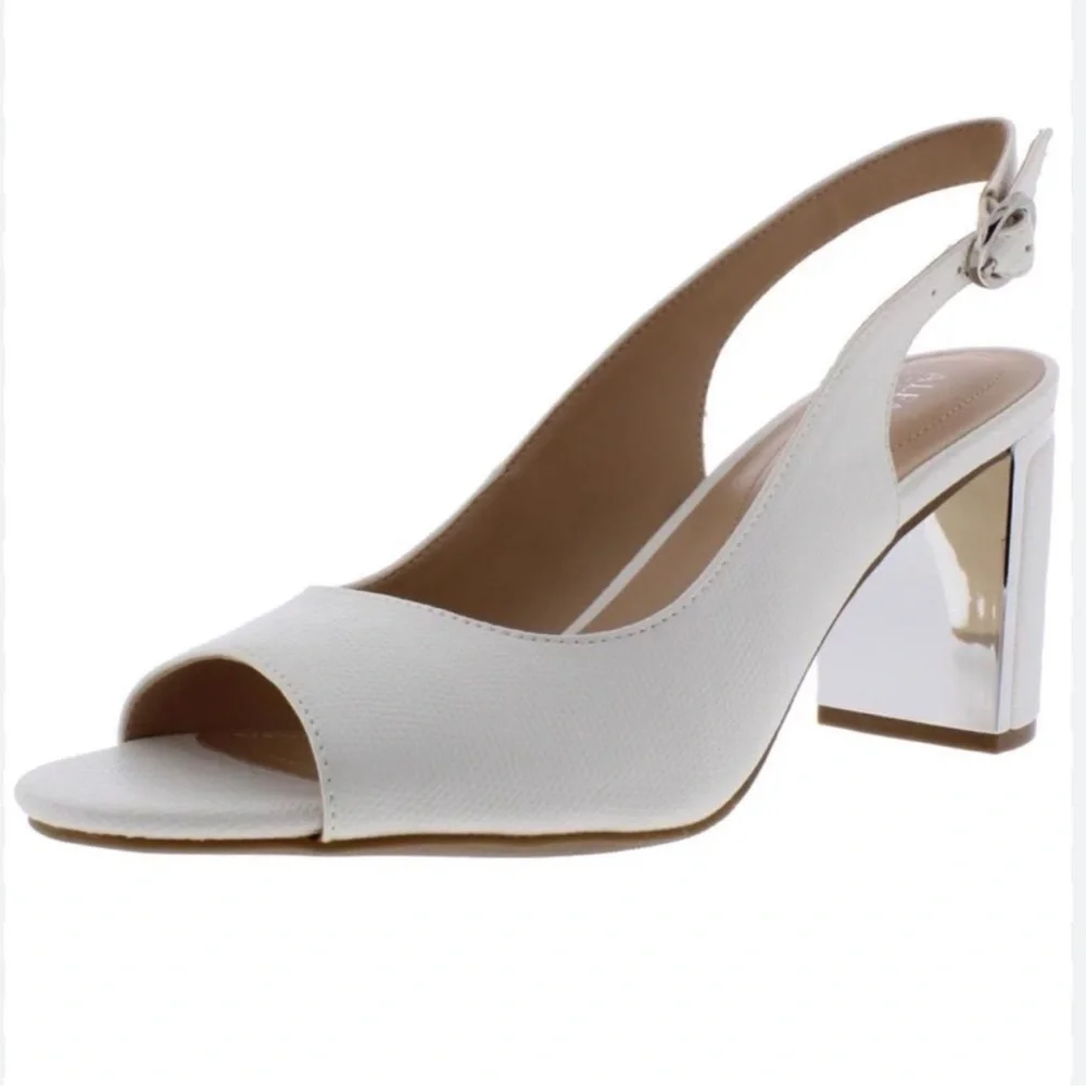 NWT Alfani Florraap white snake skin embossed sling back block heel size 8.5